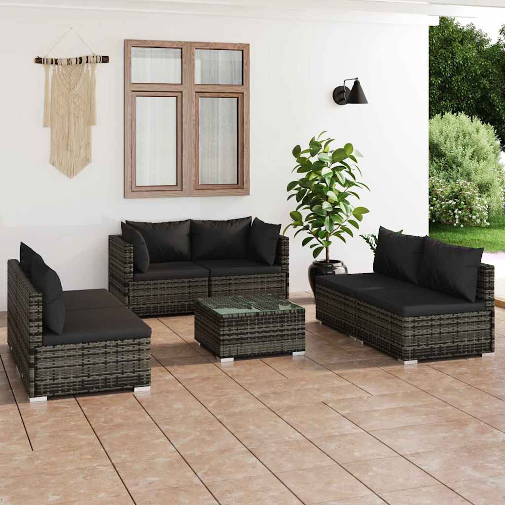 vidaXL 4-delige Loungeset met kussens poly rattan zwart