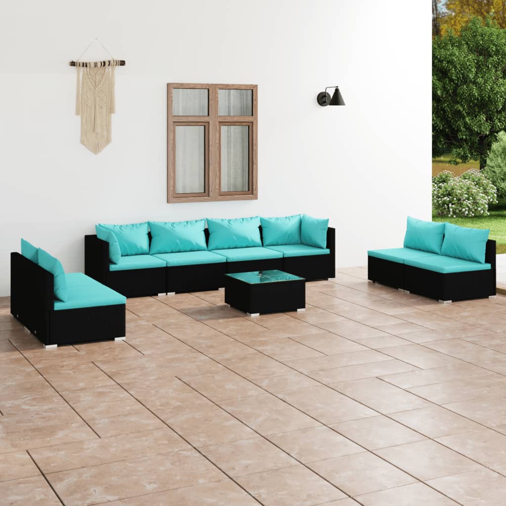 vidaXL 4-delige Loungeset met kussens poly rattan zwart