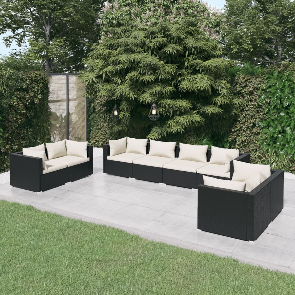 vidaXL 4-delige Loungeset met kussens poly rattan zwart