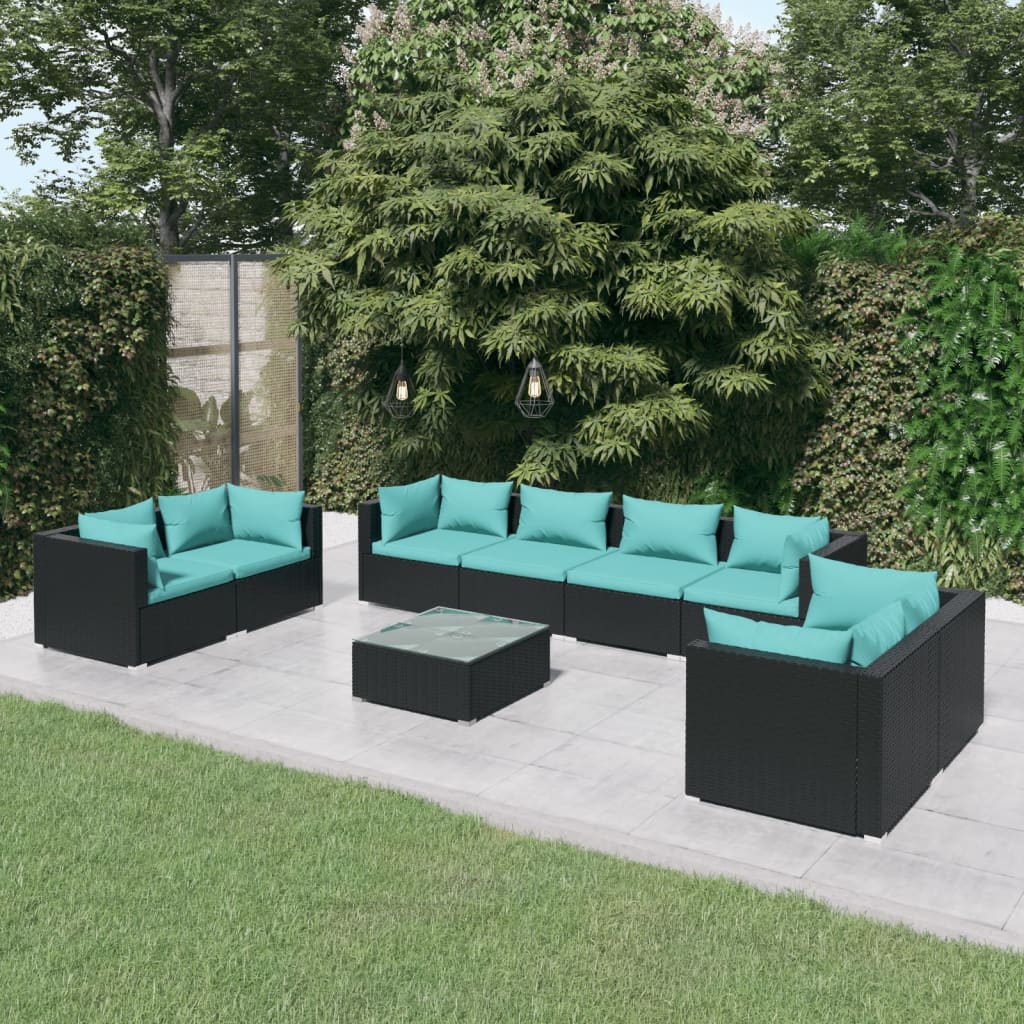 vidaXL 4-delige Loungeset met kussens poly rattan zwart