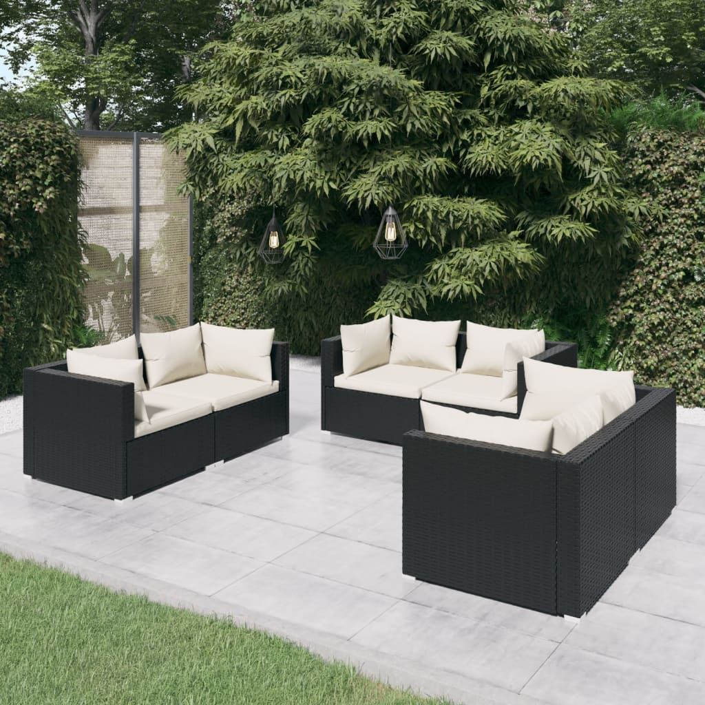 vidaXL 4-delige Loungeset met kussens poly rattan zwart