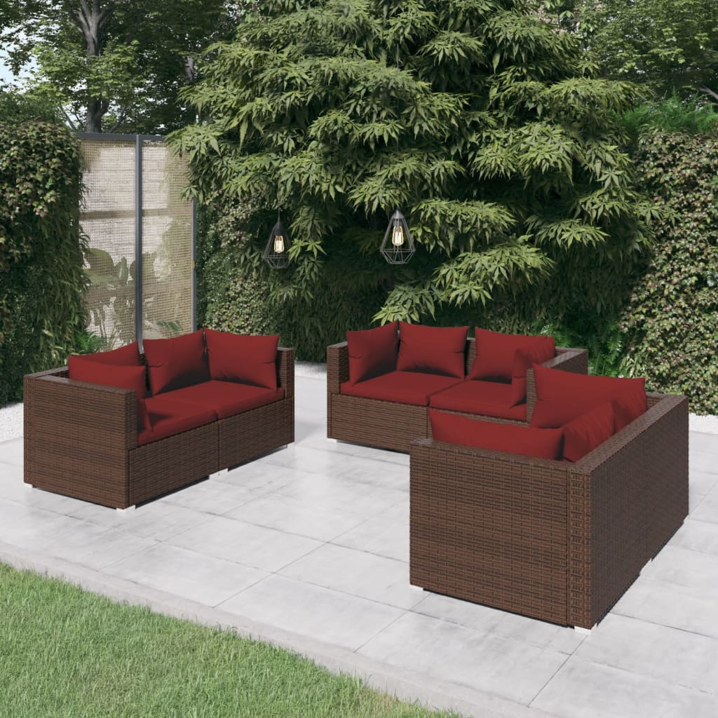 vidaXL 4-delige Loungeset met kussens poly rattan zwart