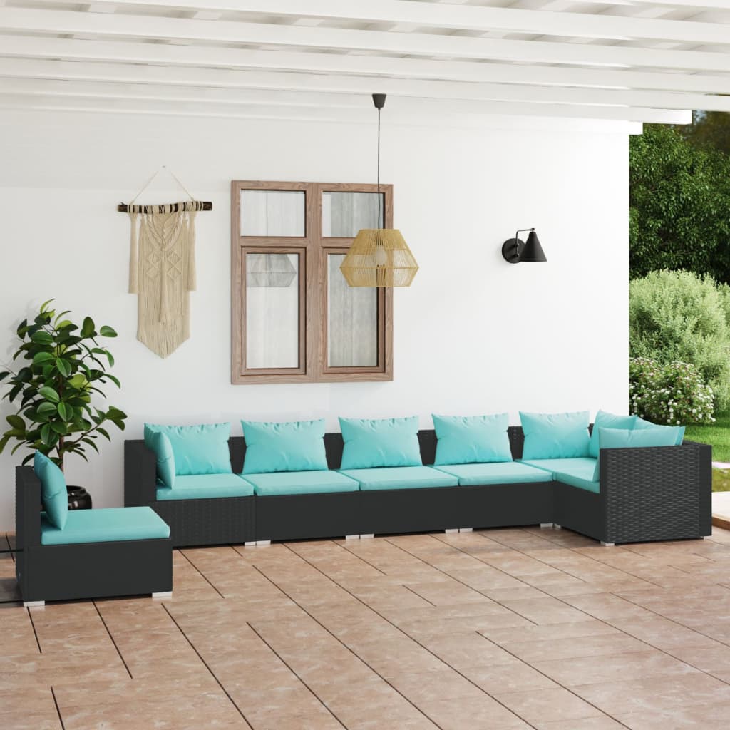 vidaXL Ensemble de salon 5 personnes avec coussins en poly rotin noir