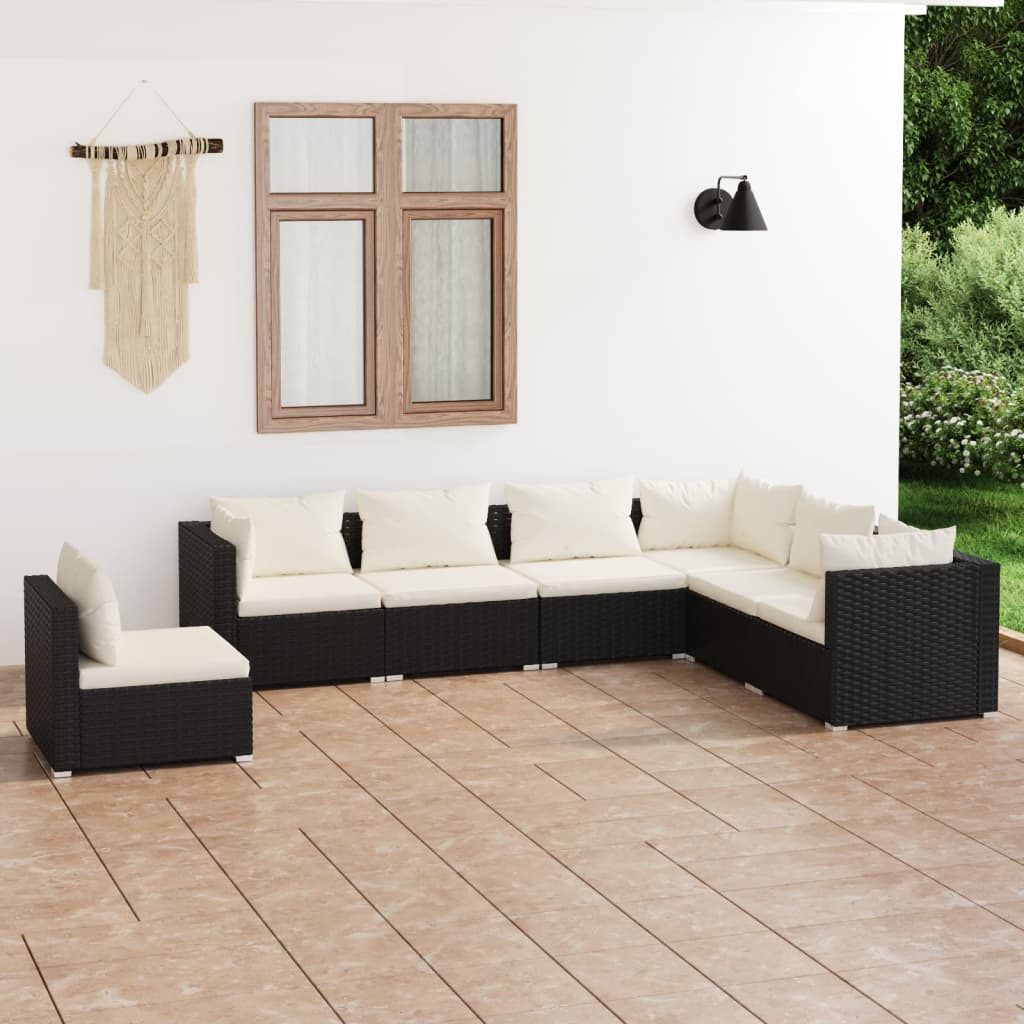 vidaXL Ensemble de salon 5 personnes avec coussins en poly rotin noir