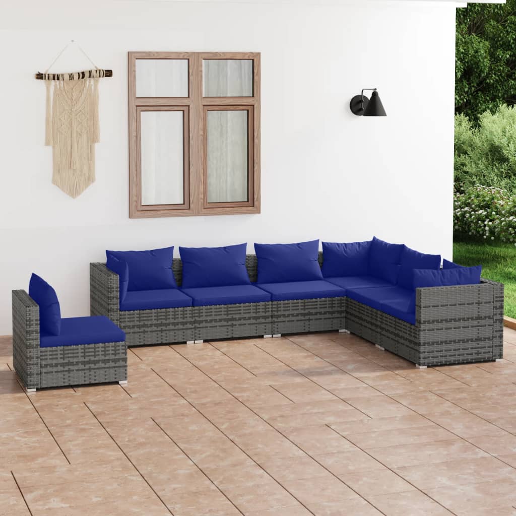 vidaXL Ensemble de salon 5 personnes avec coussins en poly rotin noir