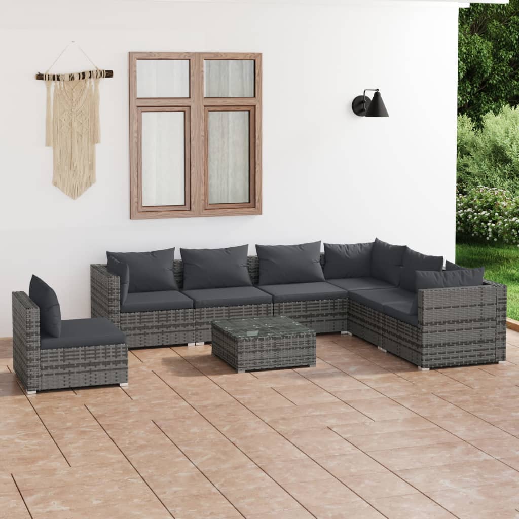 vidaXL Ensemble de salon 5 personnes avec coussins en poly rotin noir