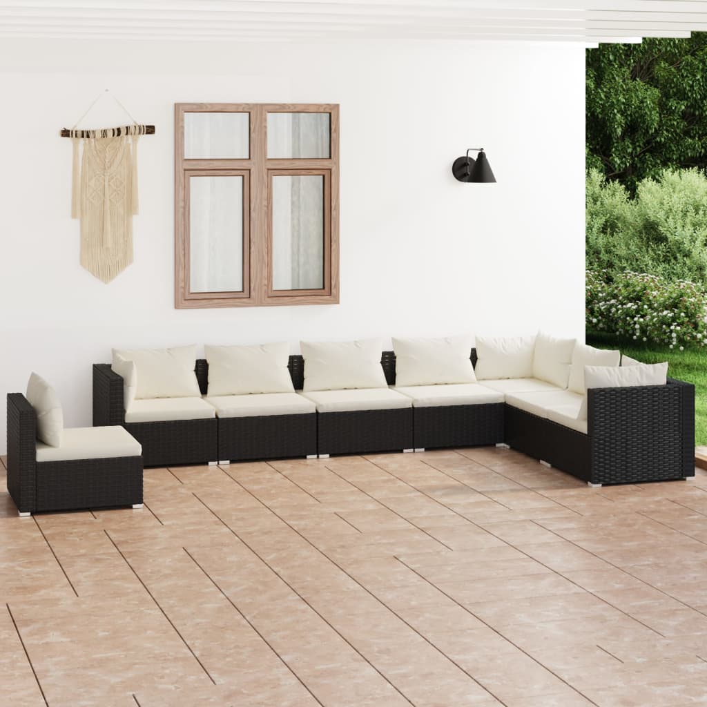 vidaXL Ensemble de salon 5 personnes avec coussins en poly rotin noir