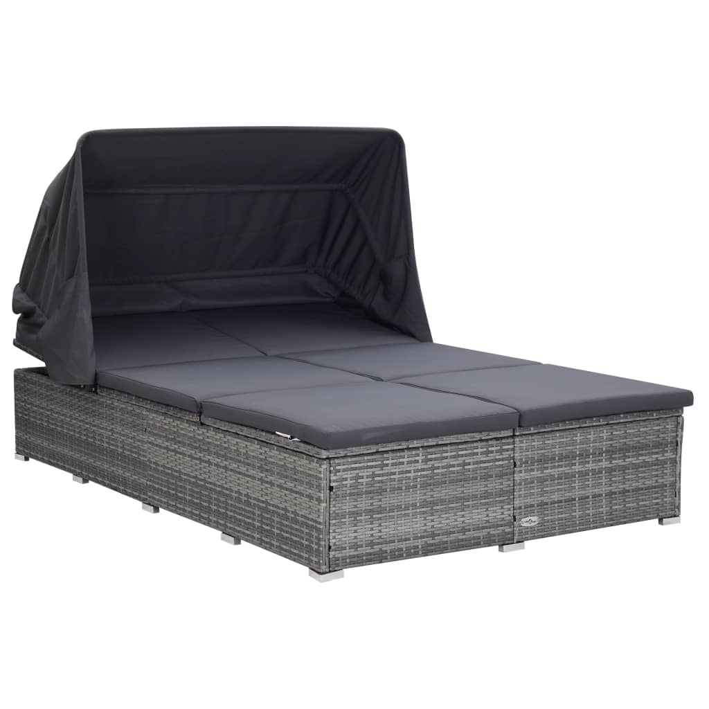 vidaXL Sun Lounger with Cushion 2-Seater Poly Rattan Brown