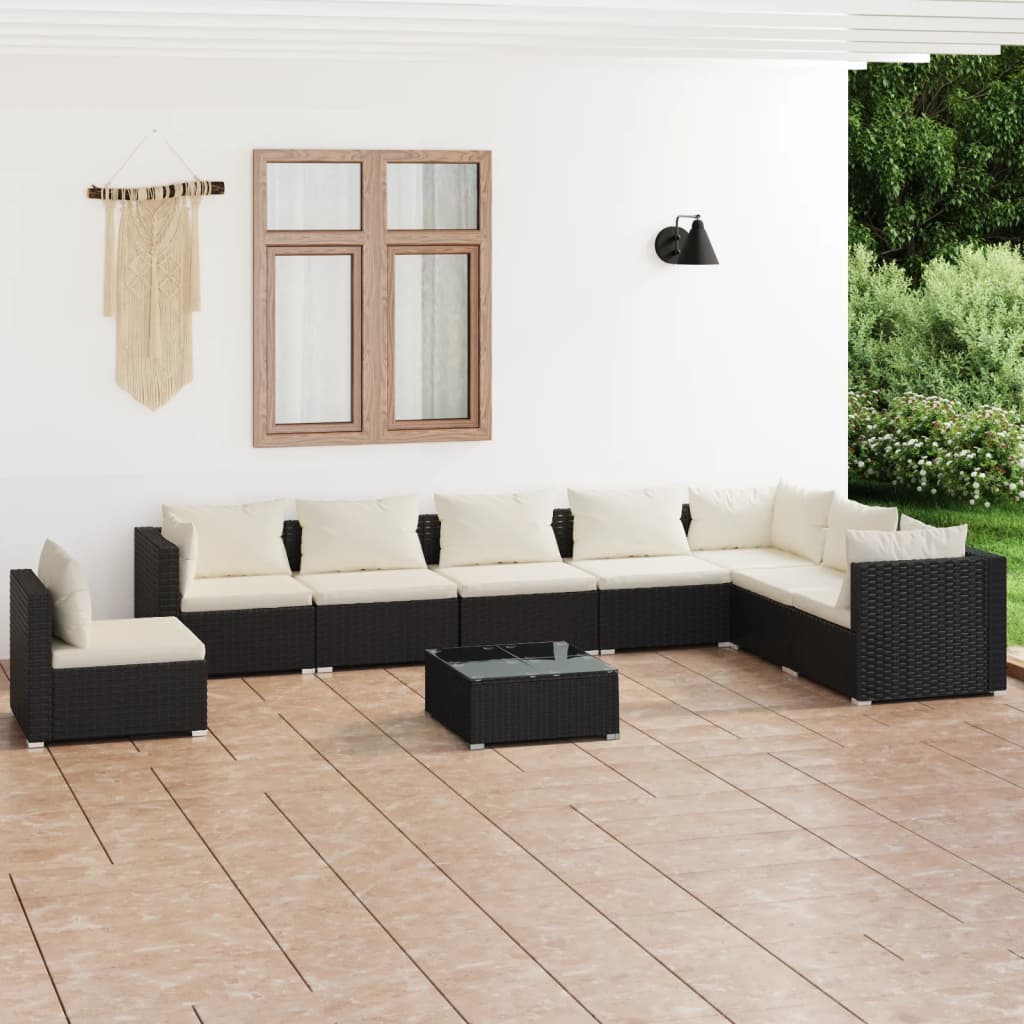 vidaXL Ensemble de salon 5 personnes avec coussins en poly rotin noir