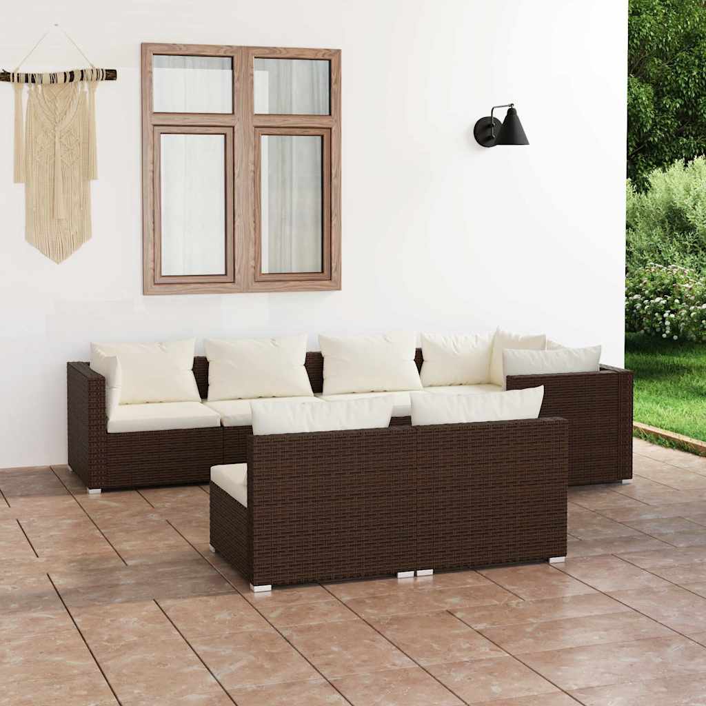 vidaXL 7-delige Loungeset met kussens poly rattan zwart