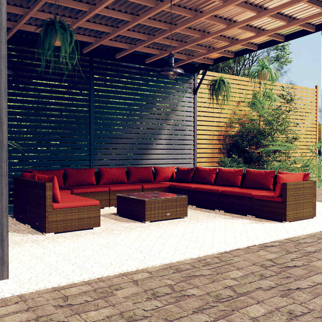 vidaXL 7-delige Loungeset met kussens poly rattan zwart