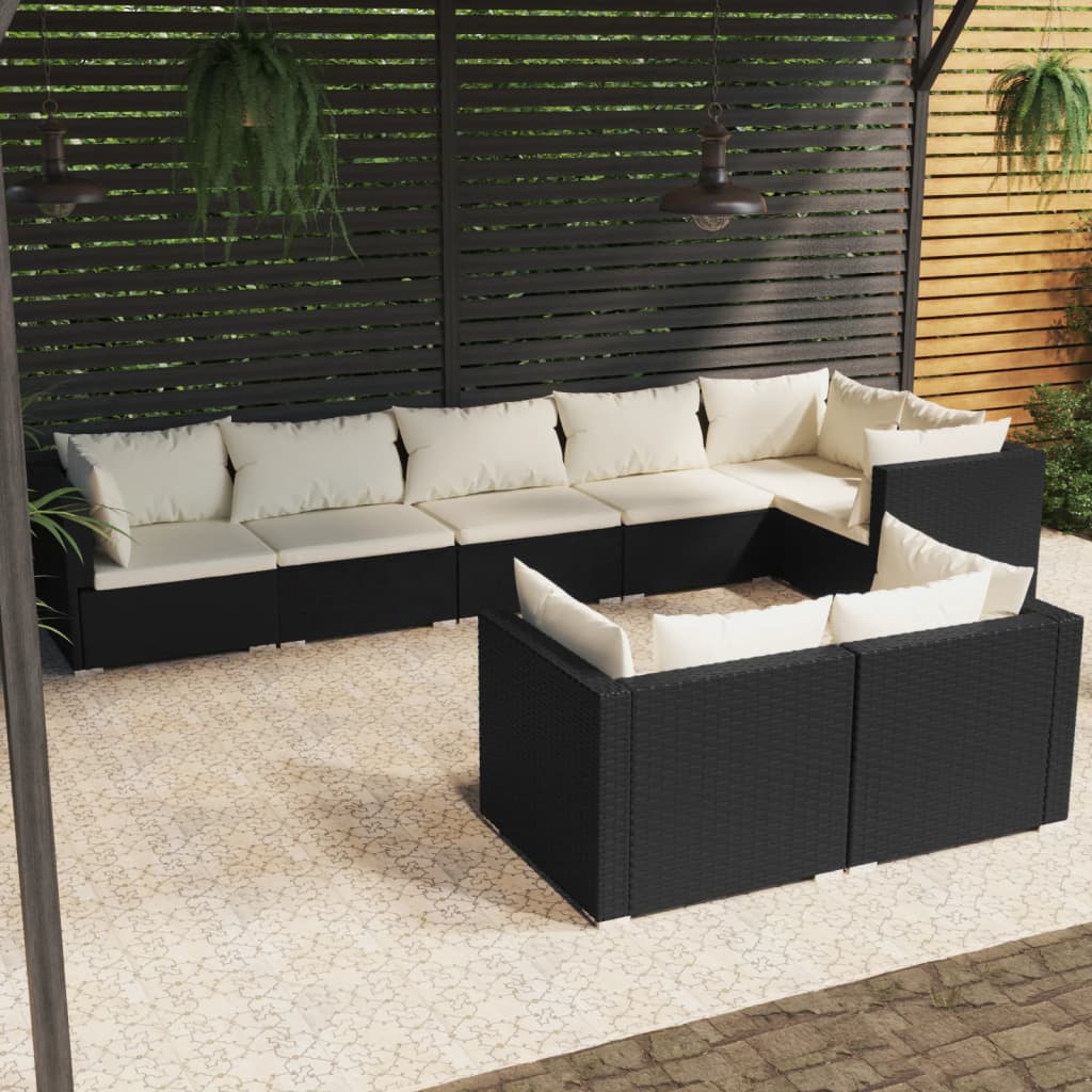 vidaXL 7-delige Loungeset met kussens poly rattan zwart