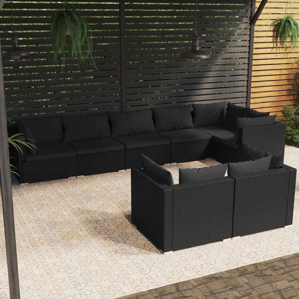 vidaXL 7-delige Loungeset met kussens poly rattan zwart