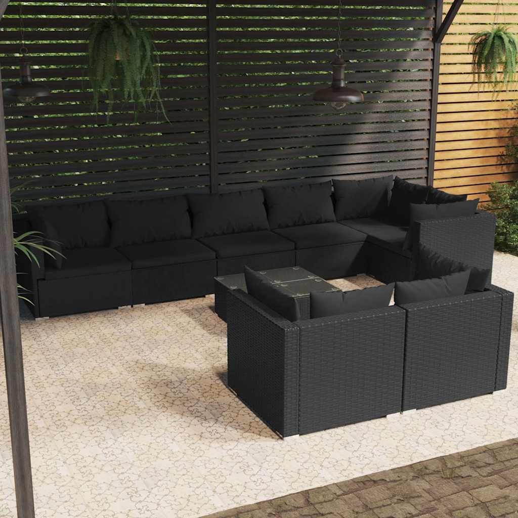 vidaXL 7-delige Loungeset met kussens poly rattan zwart
