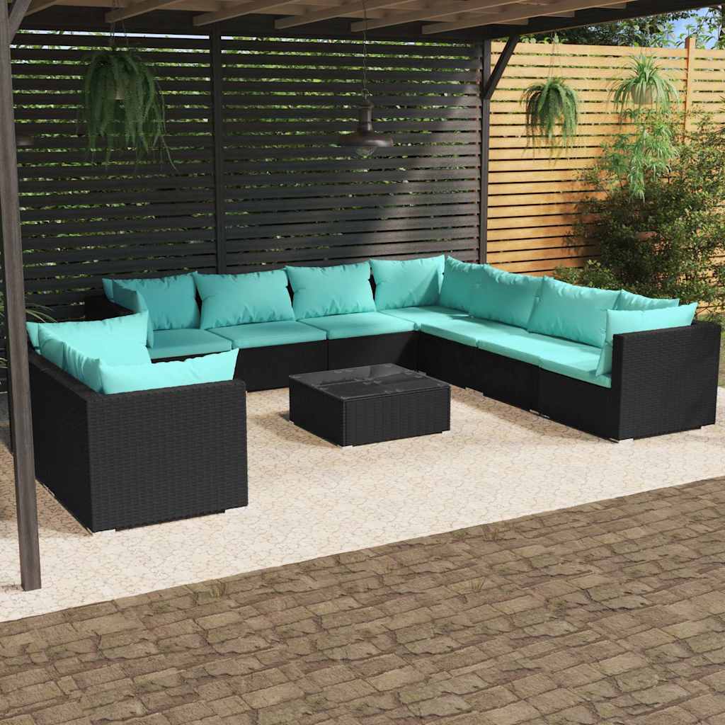 vidaXL 7-delige Loungeset met kussens poly rattan zwart
