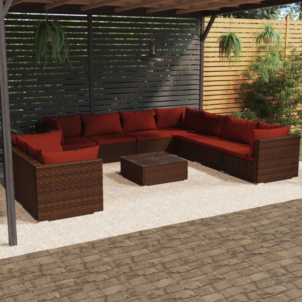 vidaXL 7-delige Loungeset met kussens poly rattan zwart