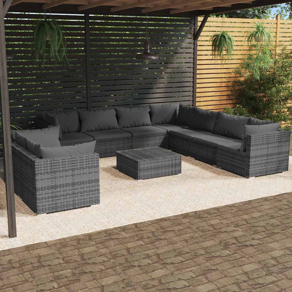vidaXL 7-delige Loungeset met kussens poly rattan zwart