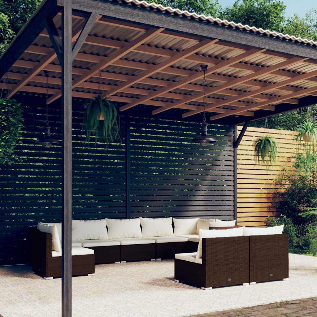 vidaXL 8-delige Loungeset met kussens poly rattan zwart