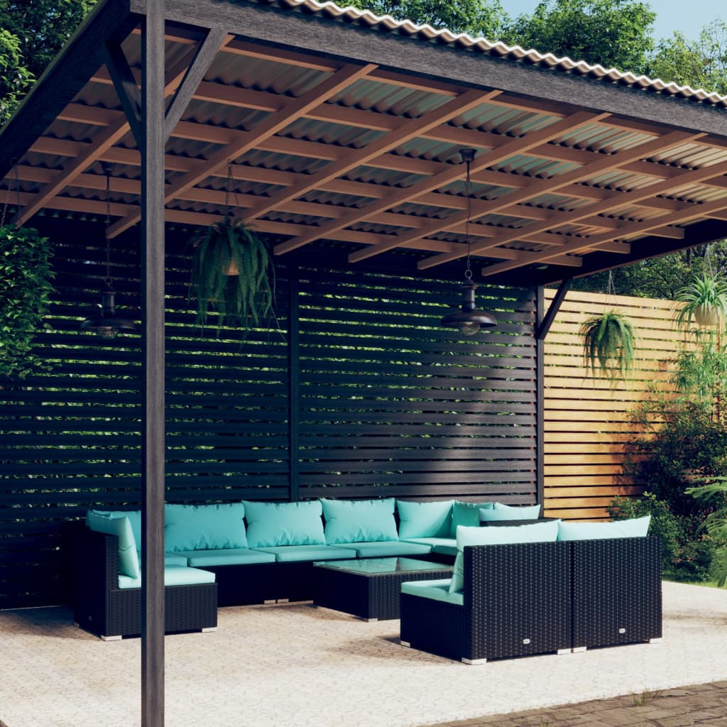 vidaXL 8-delige Loungeset met kussens poly rattan zwart
