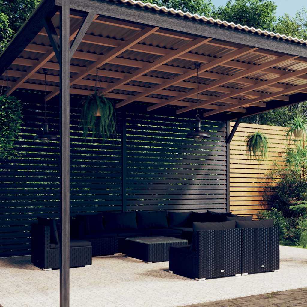 vidaXL 8-delige Loungeset met kussens poly rattan zwart
