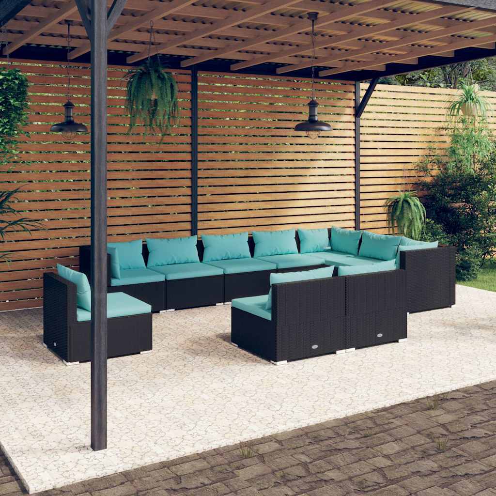 vidaXL 8-delige Loungeset met kussens poly rattan zwart