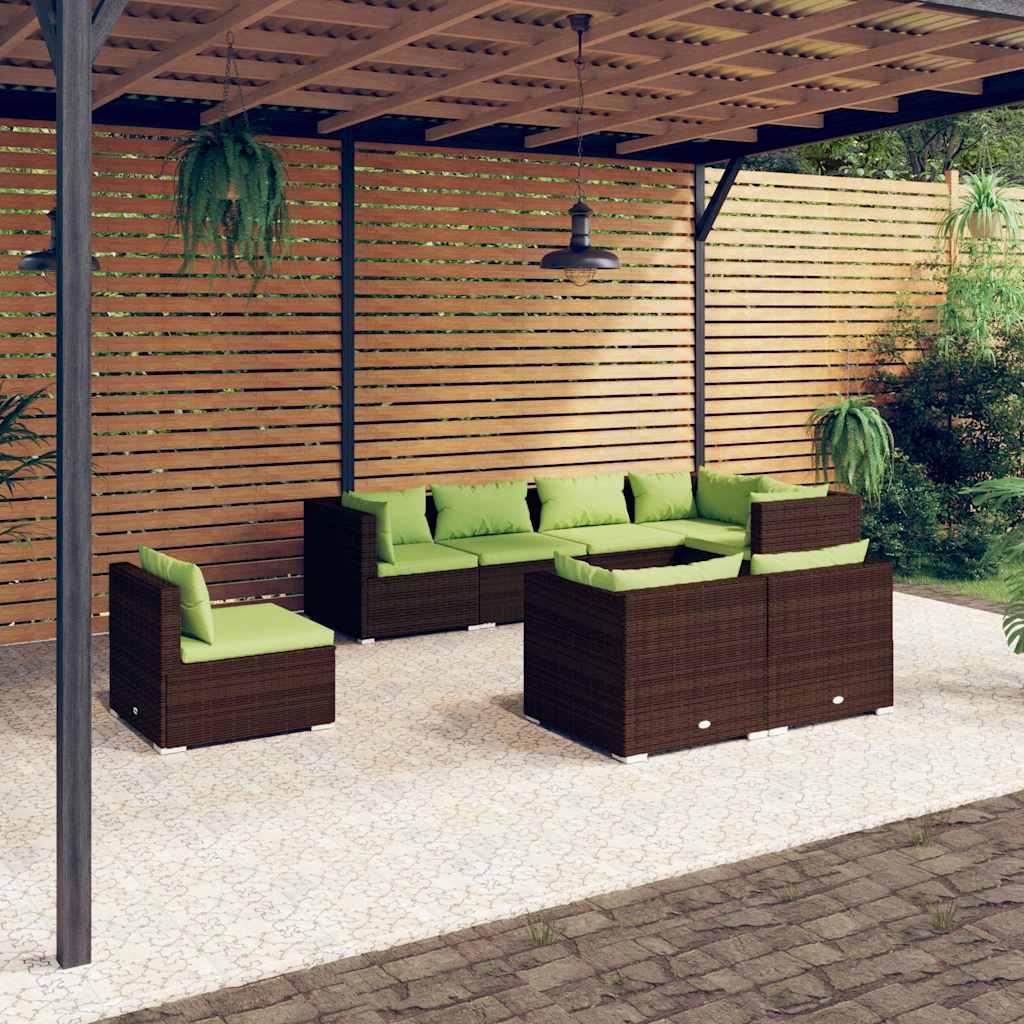 vidaXL 8-delige Loungeset met kussens poly rattan zwart