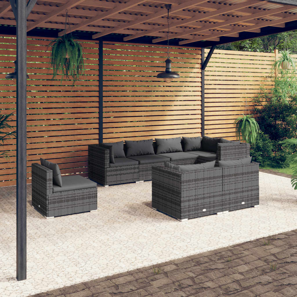 vidaXL 8-delige Loungeset met kussens poly rattan zwart