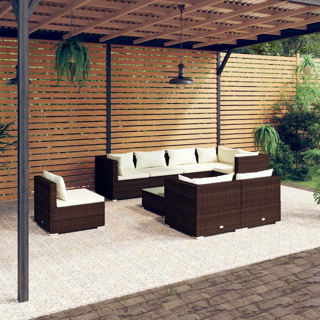 vidaXL 8-delige Loungeset met kussens poly rattan zwart