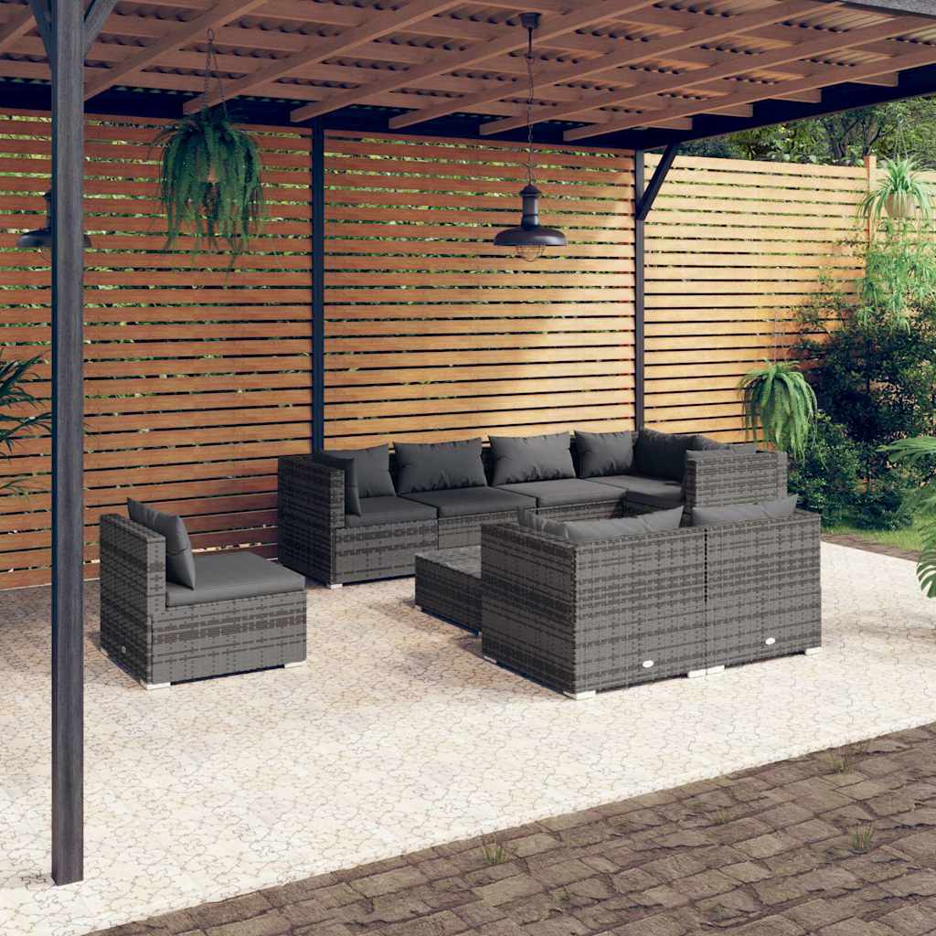 vidaXL 8-delige Loungeset met kussens poly rattan zwart