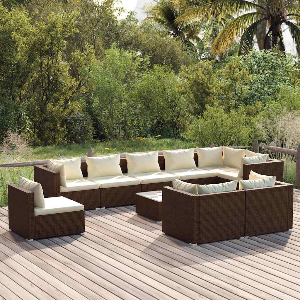 vidaXL 8-delige Loungeset met kussens poly rattan zwart