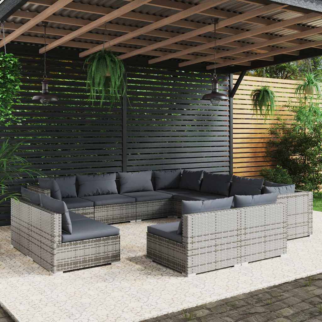 vidaXL 11-delige Loungeset met kussens poly rattan zwart