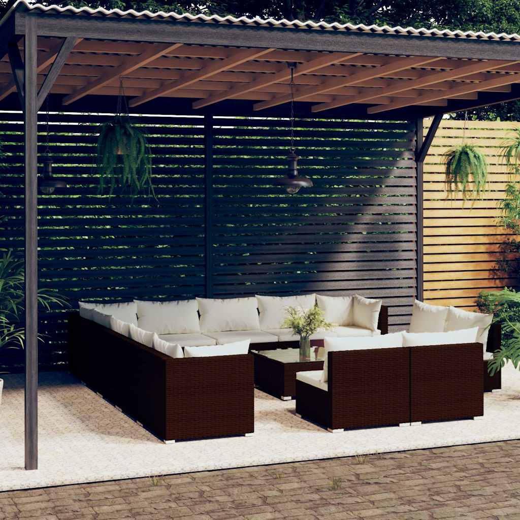 vidaXL 11-delige Loungeset met kussens poly rattan zwart