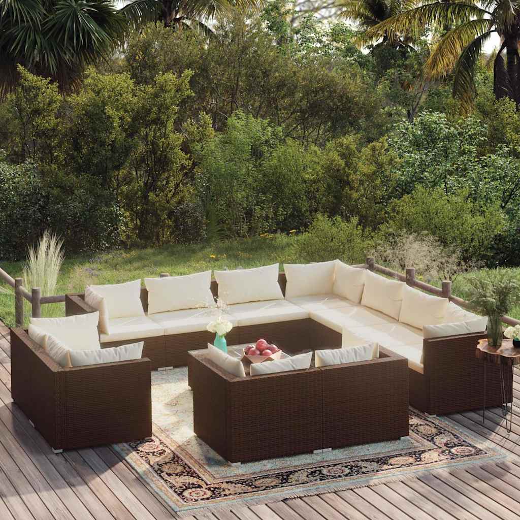 vidaXL 11-delige Loungeset met kussens poly rattan zwart