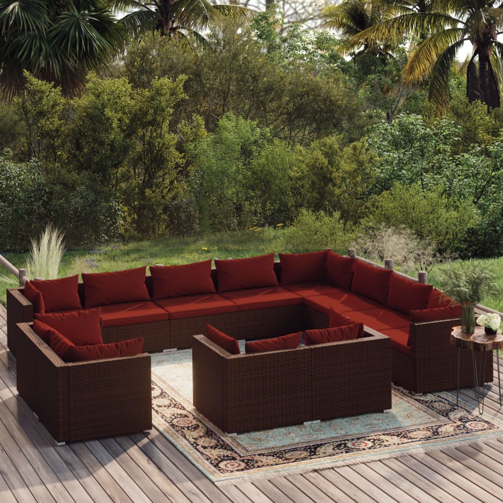 vidaXL 11-delige Loungeset met kussens poly rattan zwart