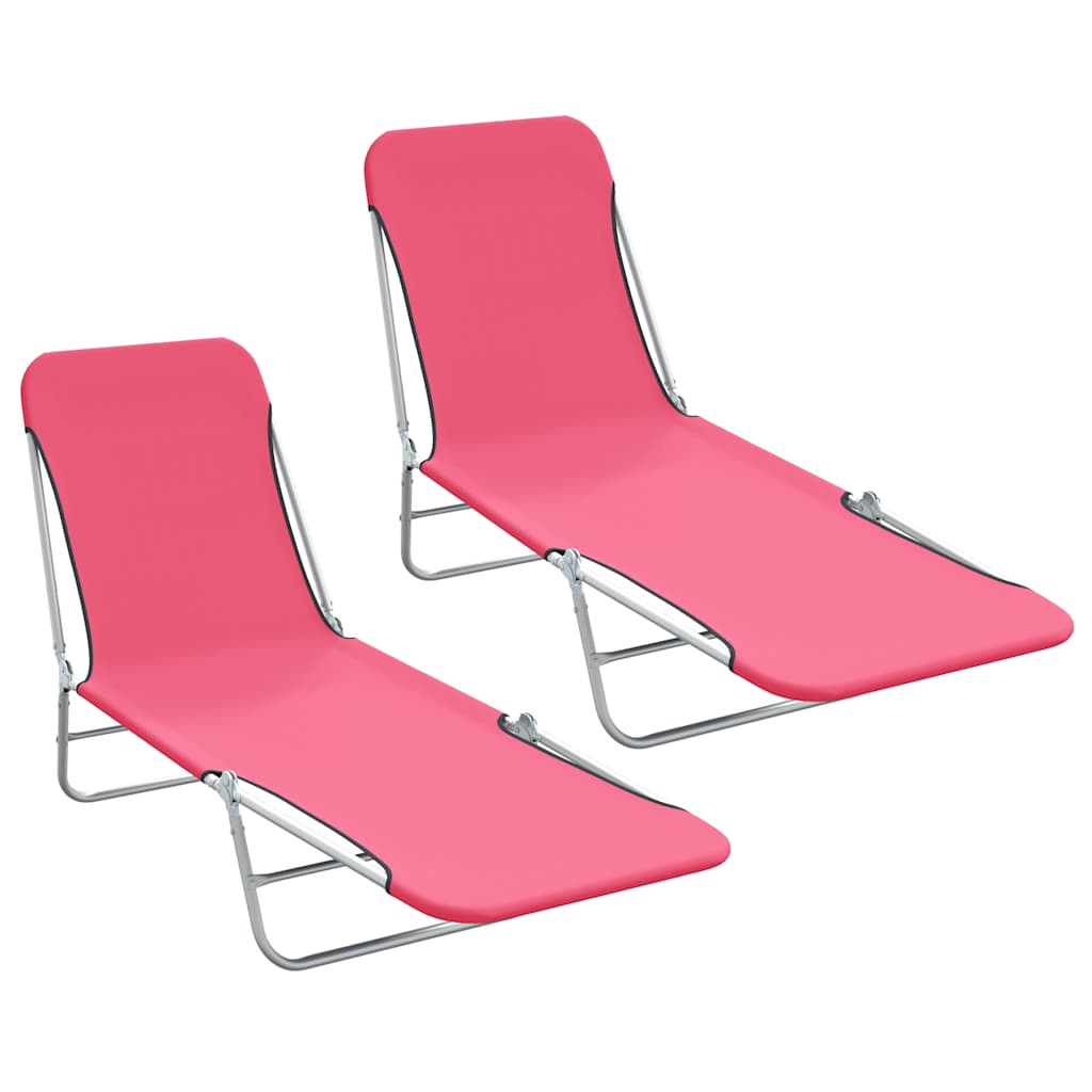 vidaXL Foldable Sun Loungers 2 pcs Steel and Fabric Green