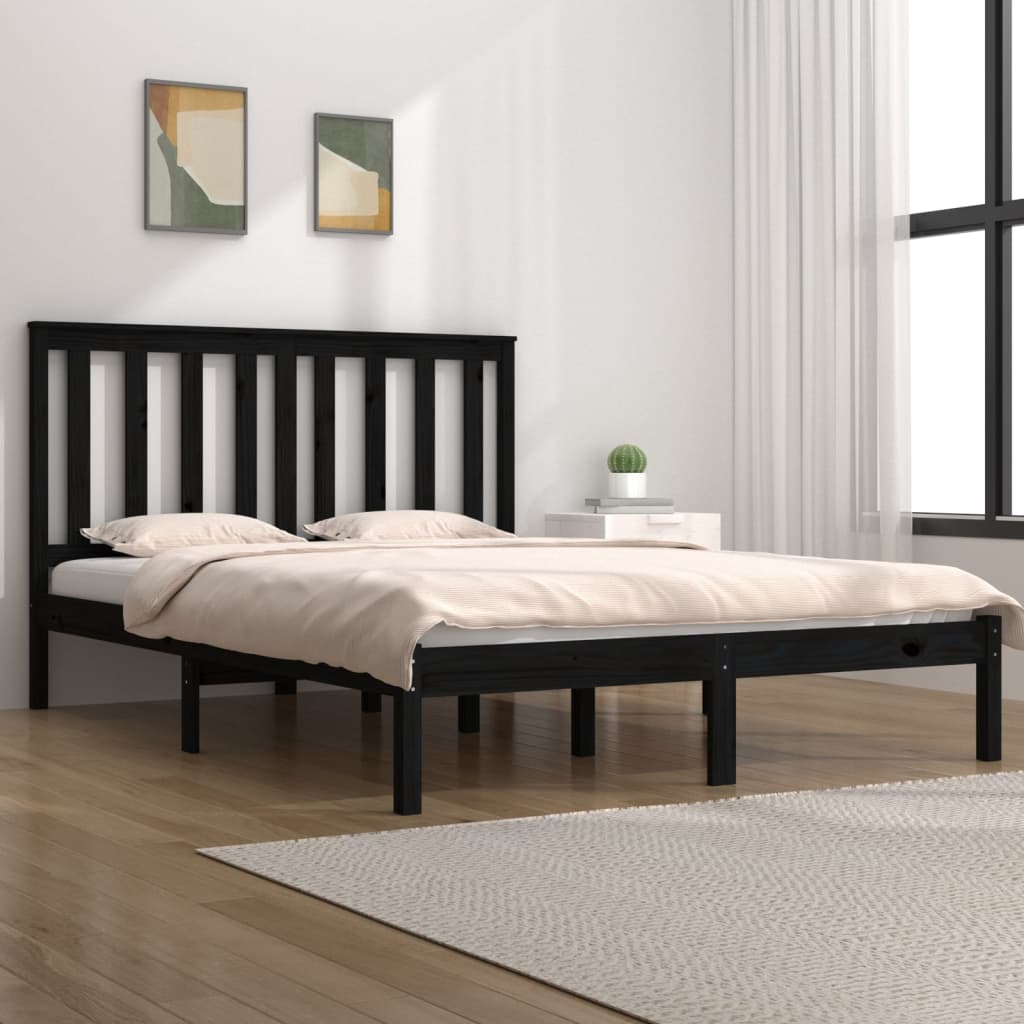 vidaXL Bedframe massief grenenhout zwart 75x190 cm