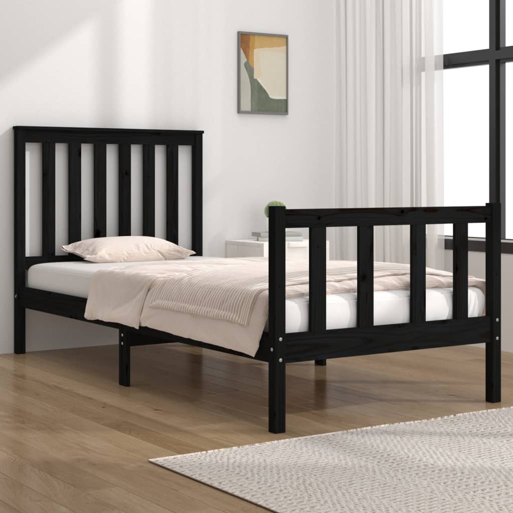vidaXL Bedframe massief grenenhout zwart 75x190 cm