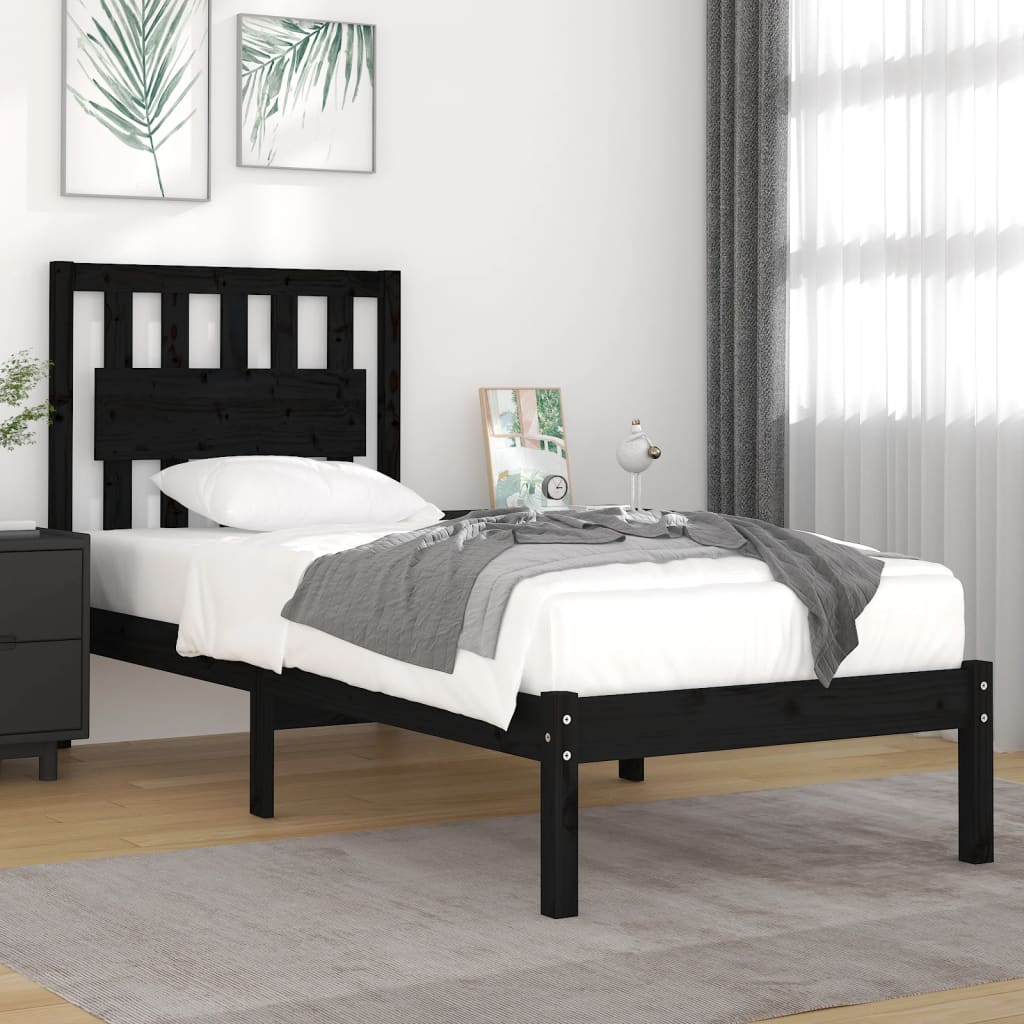 vidaXL Bedframe massief grenenhout zwart 75x190 cm