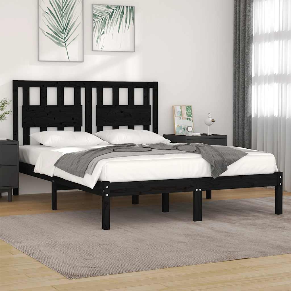 vidaXL Bedframe massief grenenhout zwart 75x190 cm