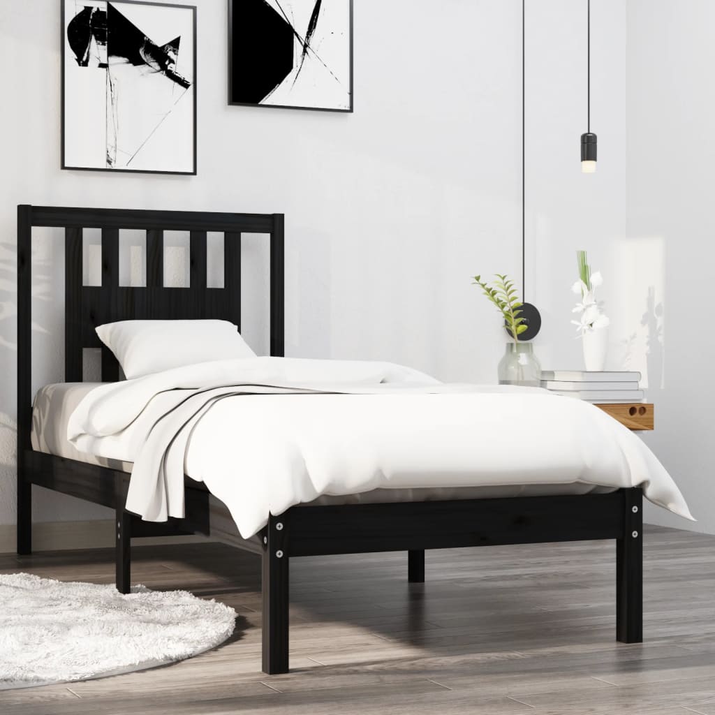 vidaXL Bed frame solid wood black 75x190 cm