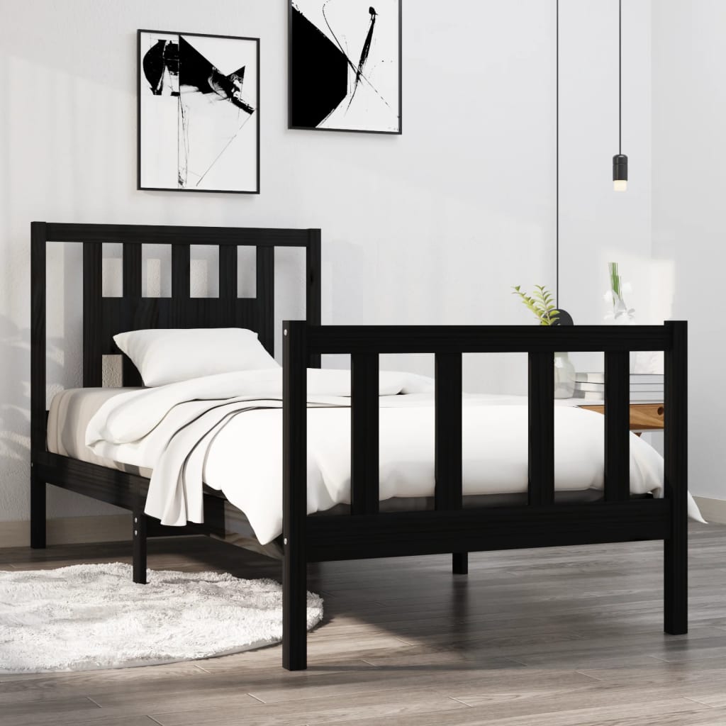 vidaXL Bed frame solid wood black 75x190 cm