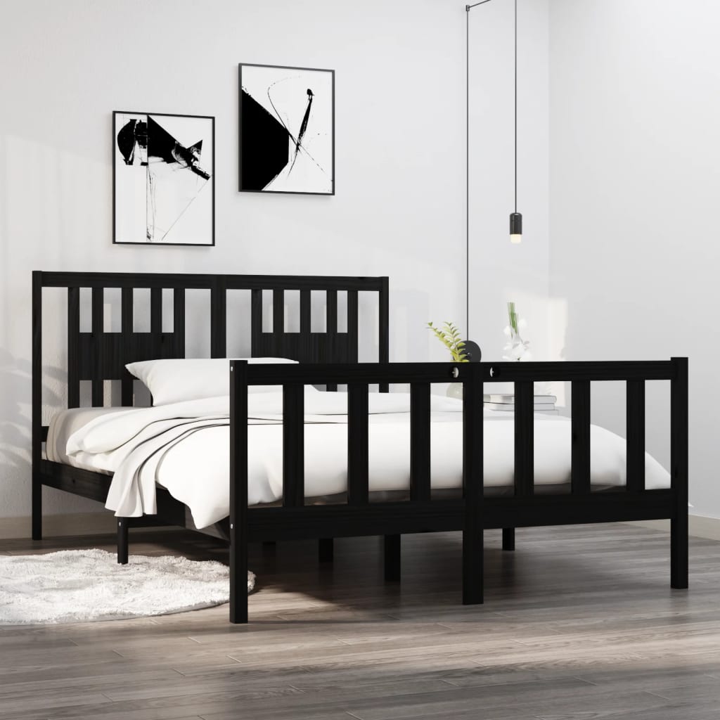 vidaXL Bed frame solid wood black 75x190 cm