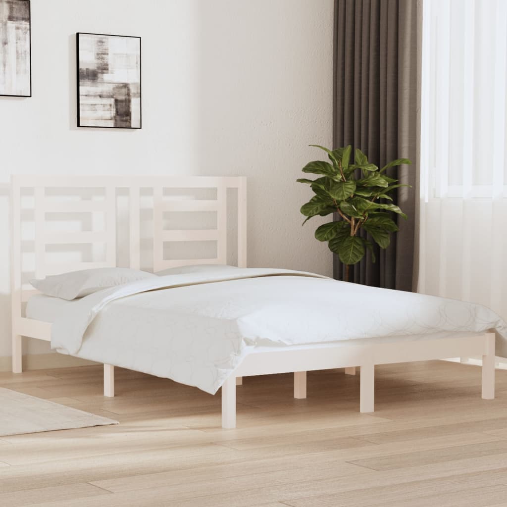 vidaXL Bedframe massief hout wit 75x190 cm
