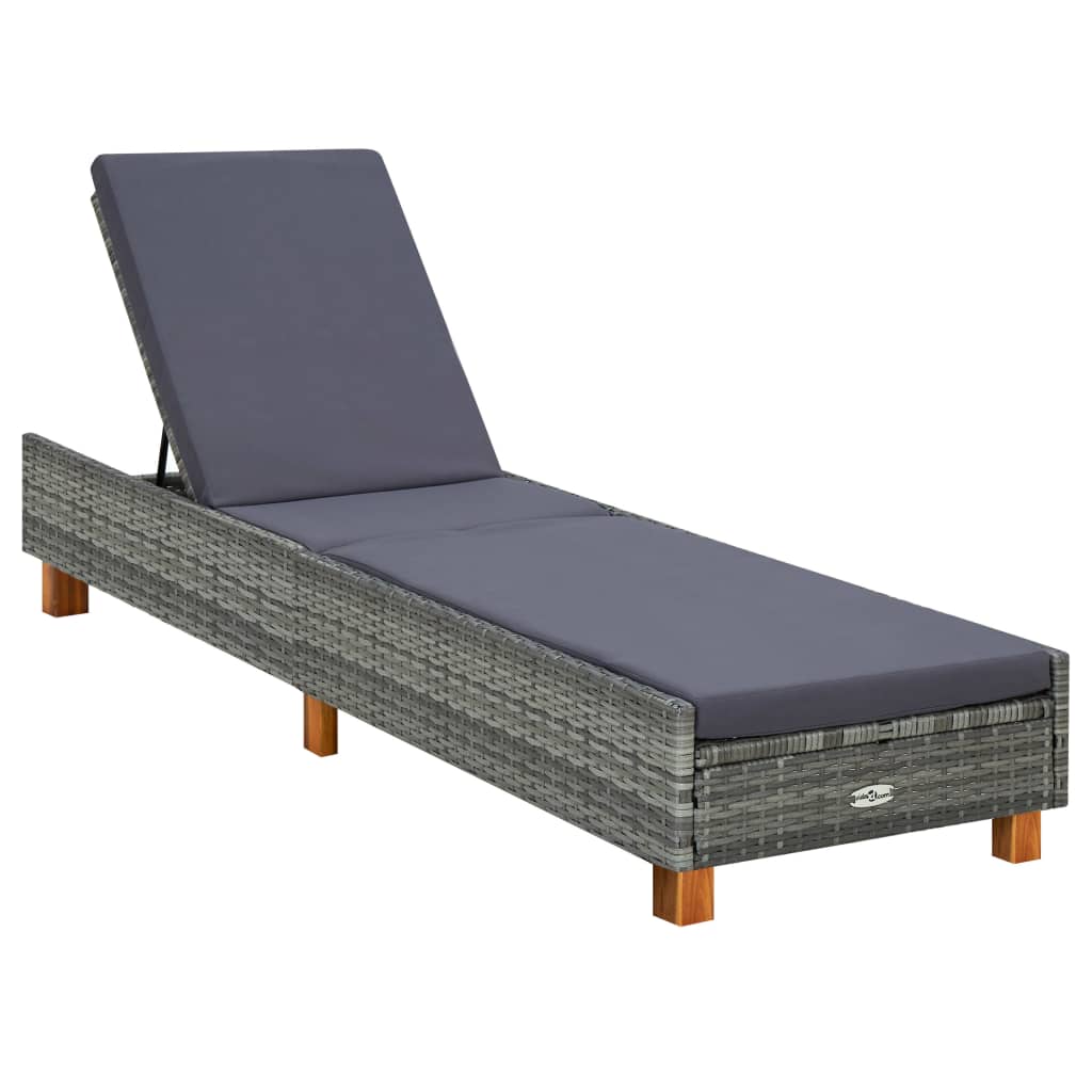 vidaXL Sun Lounger with Cushion Poly Rattan Black