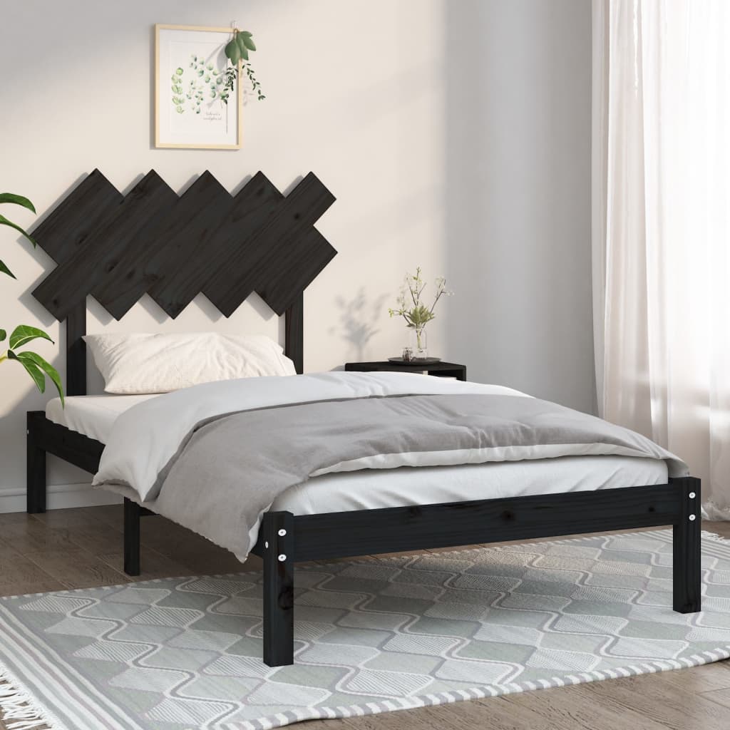 vidaXL Bed frame solid wood black 75x190 cm