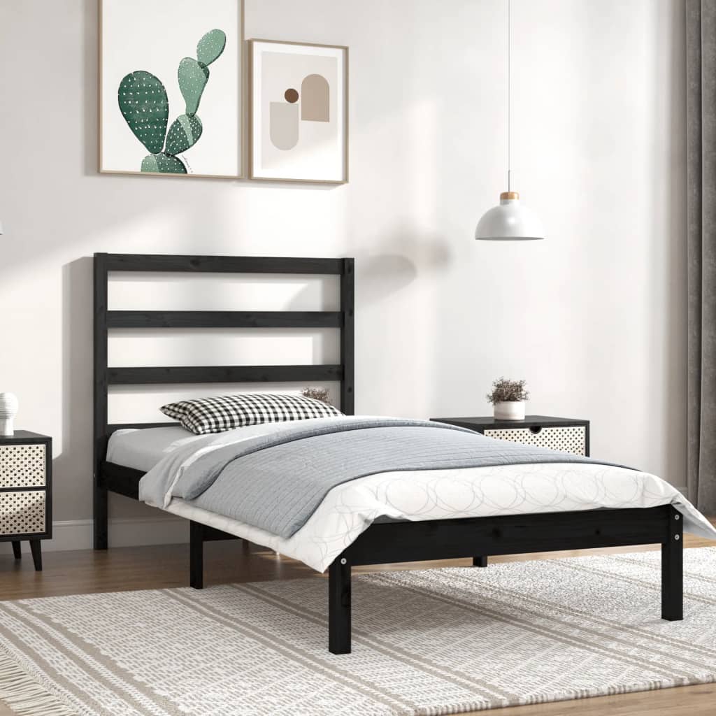 vidaXL Bed frame solid wood black 75x190 cm