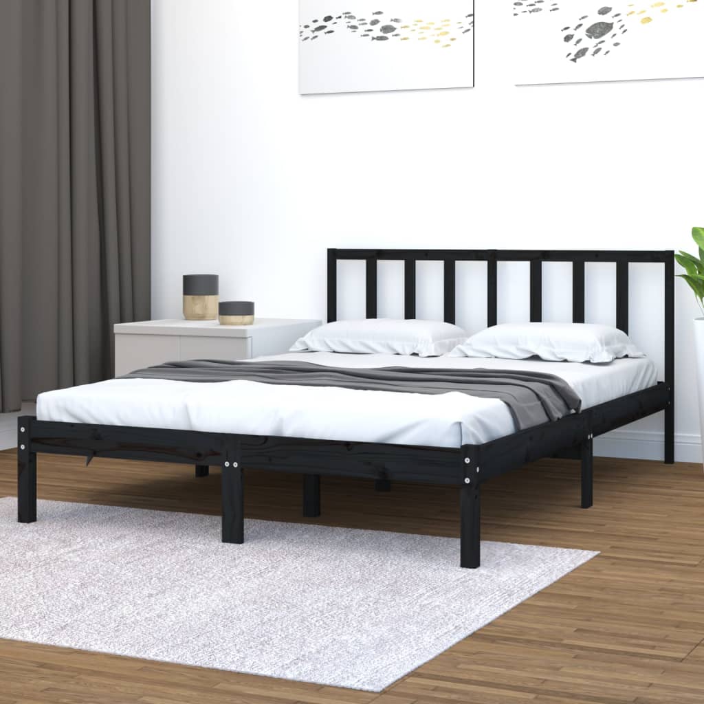 vidaXL Bedframe massief grenenhout zwart 75x190 cm