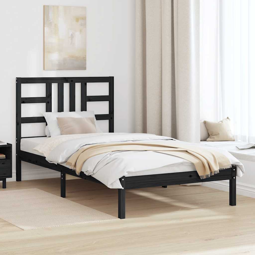 vidaXL Bed frame solid wood black 75x190 cm