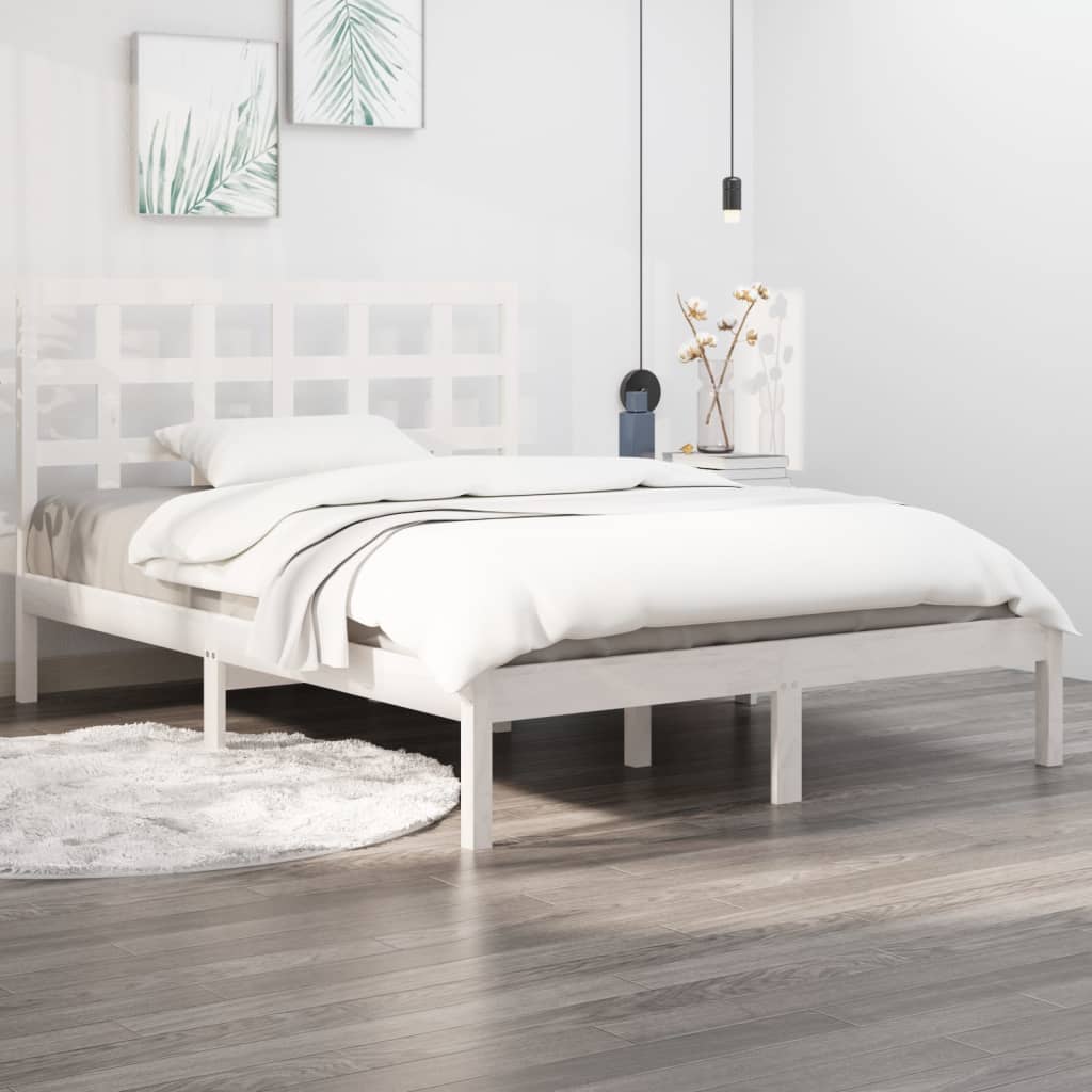 vidaXL Bedframe massief hout wit 75x190 cm