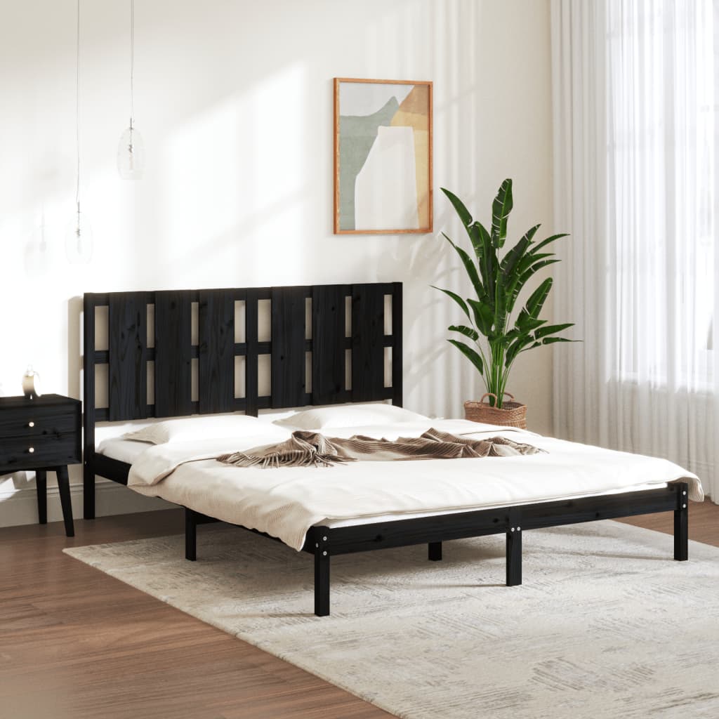 vidaXL Bedframe massief hout zwart 75x190 cm